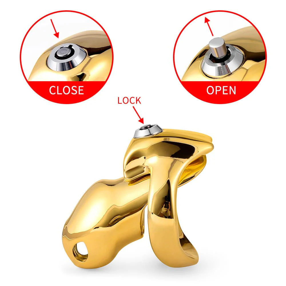 HTV5 Stahl Peniskäfig (24K Gold)– Smart-Lock-Funktion